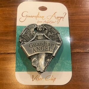 NWT Guardian Angel Visor Clip Silver Pewter Tone Metal Religious Holy Fits Most